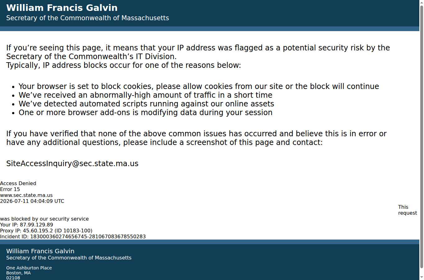 Screenshot of a state apostille authority page